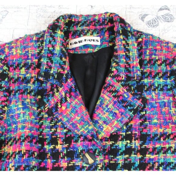 Saks Fifth Avenue Vintage 1980's David Hayes  Neon Tweed womens Jacket womens 8 - Picture 2 of 11